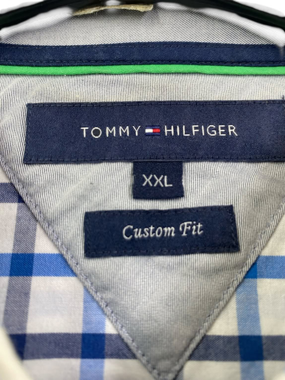 TOMMY HILFIGER Shirt Custom Fit Plaid Blue-White Men's XXL