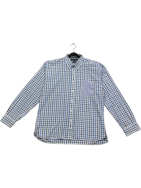 TOMMY HILFIGER Shirt Custom Fit Plaid Blue-White Men's XXL