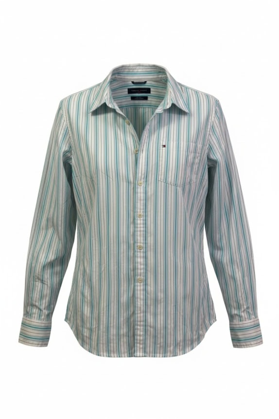 TOMMY HILFIGER CAMICIA A RIGHE BIANCO BLU DONNA M usato