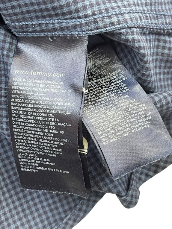 TOMMY HILFIGER BUTTON UP SHIRT SLIM FIT CHECK BLUE MENS PRE OWNED M