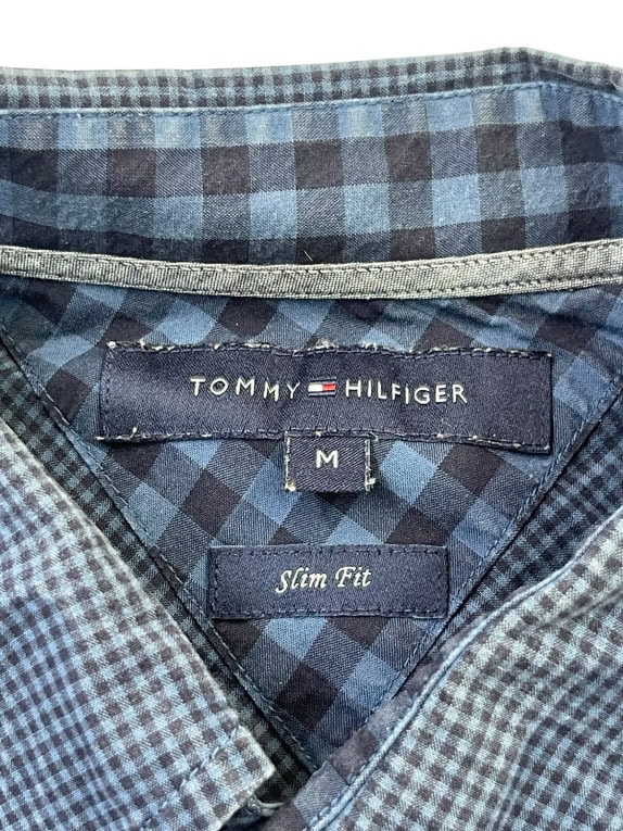 TOMMY HILFIGER BUTTON UP SHIRT SLIM FIT CHECK BLUE MENS PRE OWNED M