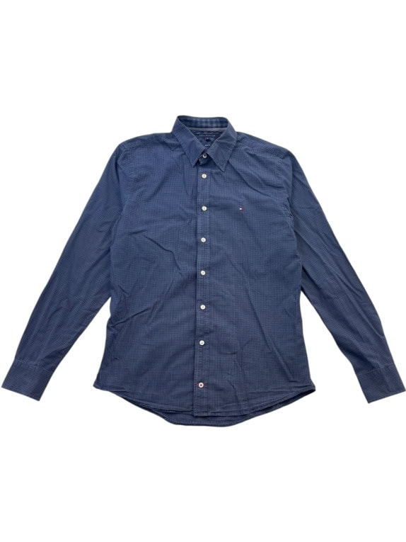 TOMMY HILFIGER BUTTON UP SHIRT SLIM FIT CHECK BLUE MENS PRE OWNED M