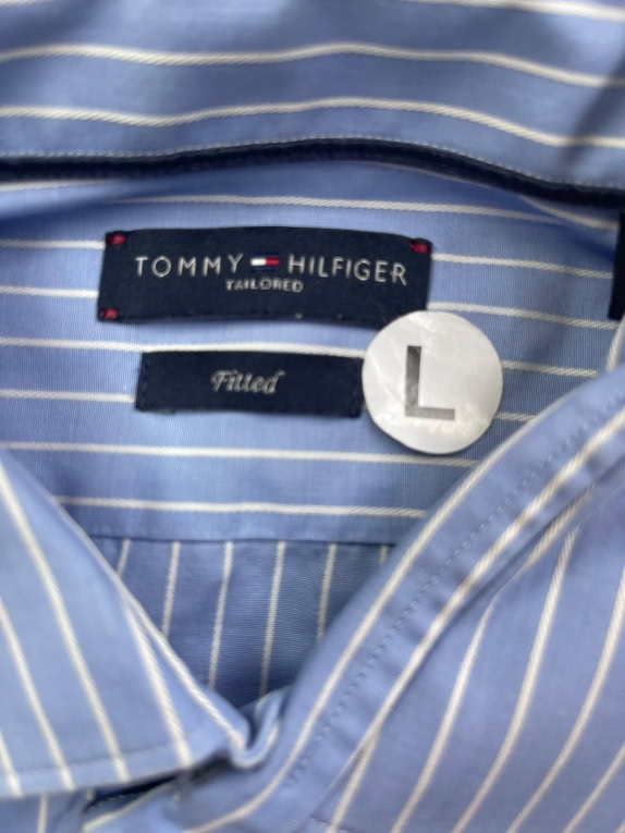TOMMY HILFIGER ΠΟΥΚΑΜΙΣΟ TAILORED FITTED ΡΙΓΕ ΜΠΛΕ ΑΝΔΡΙΚΟ L