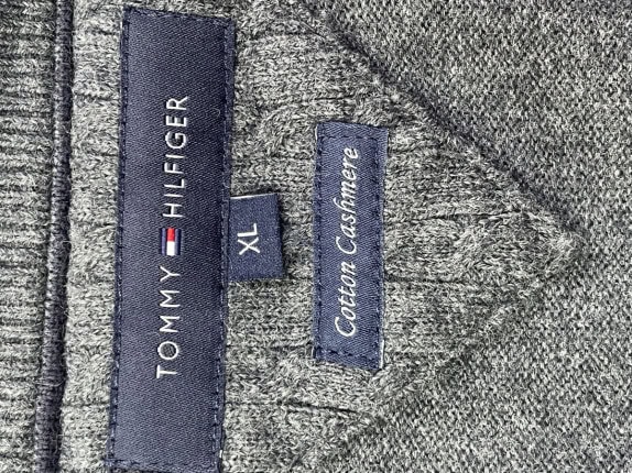 TOMMY HILFIGER ΠΟΥΛΟΒΕΡ ΜΕ ΛΑΙΜΟΚΟΨΗ V MINIMAL ΣΚΟΥΡΟ ΓΚΡΙ ΑΝΤΡΙΚΟ PRE OWNED XL