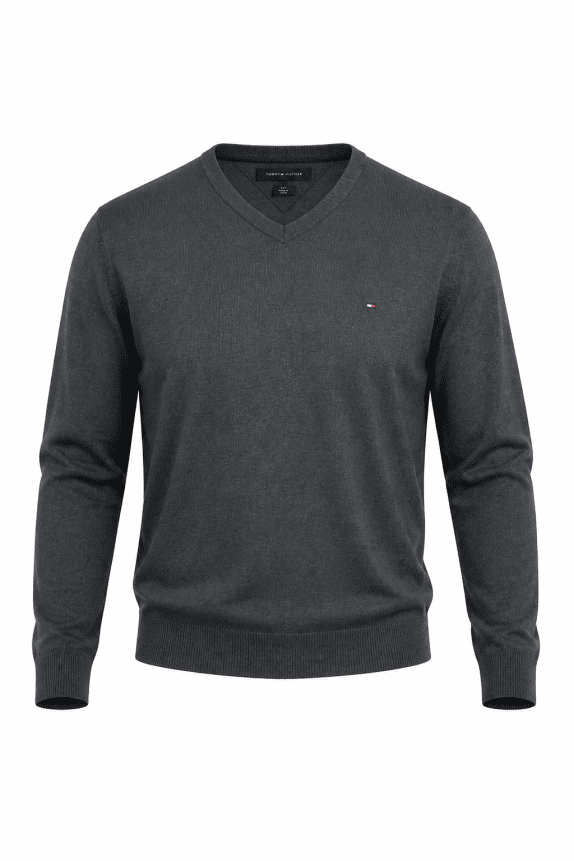 TOMMY HILFIGER ΠΟΥΛΟΒΕΡ ΜΕ ΛΑΙΜΟΚΟΨΗ V MINIMAL ΣΚΟΥΡΟ ΓΚΡΙ ΑΝΤΡΙΚΟ PRE OWNED XL