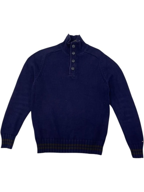 TOMMY HILFIGER ΠΟΥΛΟΒΕΡ ΜΠΛΕ ΜΕ ΥΨΗΛΟ ΓΙΑΚΑ ΚΑΙ ΚΟΥΜΠΙΑ - S