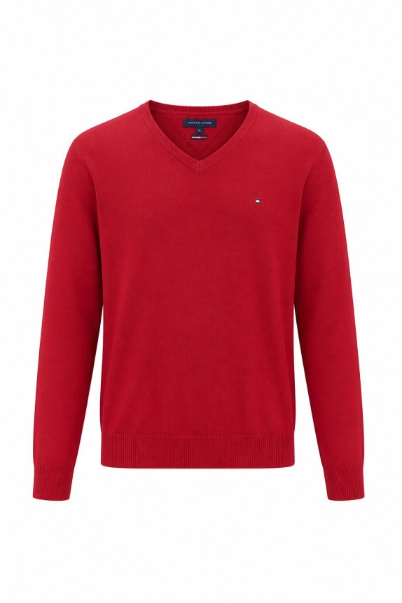 TOMMY HILFIGER ΠΟΥΛΟΒΕΡ V NECK ΜΟΝΟΧΡΩΜΟ ΚΟΚΚΙΝΟ ΑΝΤΡΙΚΟ PRE OWNED L