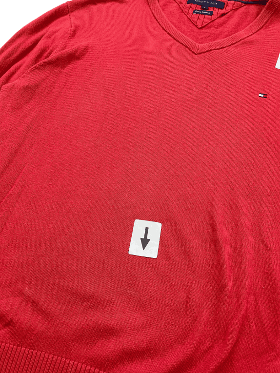 TOMMY HILFIGER ΠΟΥΛΟΒΕΡ V NECK ΜΟΝΟΧΡΩΜΟ ΚΟΚΚΙΝΟ ΑΝΤΡΙΚΟ PRE OWNED L