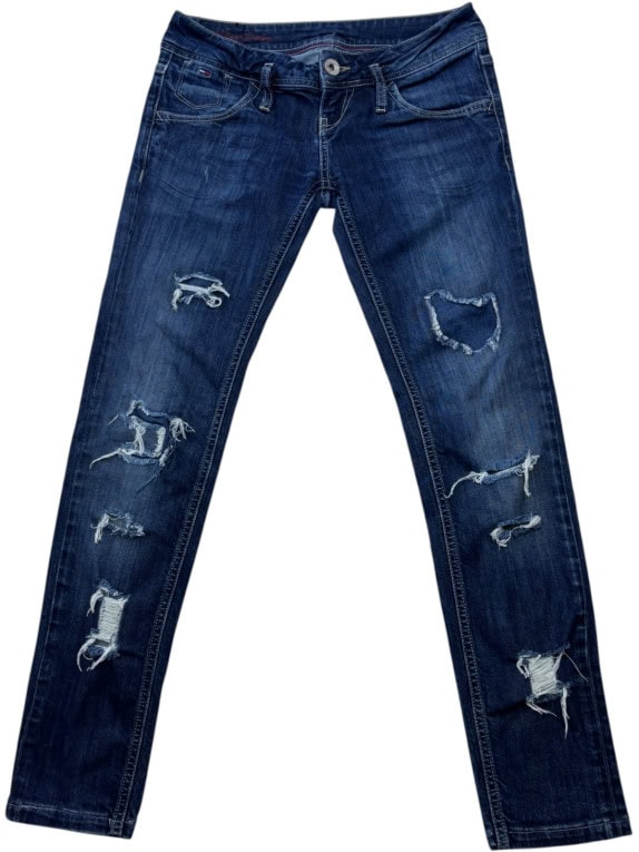 TOMMY HILFIGER ΤΖΙΝ ΠΑΝΤΕΛΟΝΙ DISTRESSED ΜΠΛΕ ΓΥΝΑΙΚΕΙΟ PRE OWNED S