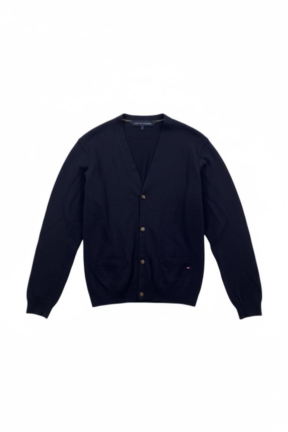 TOMMY HILFIGER ΖΑΚΕΤΑ ΠΛΕΚΤΗ (CARDIGAN) ΜΕ ΚΟΥΜΠΙΑ CLASSIC LOGO ΜΠΛΕ ΣΚΟΥΡΟ ΑΝΔΡΙΚΗ