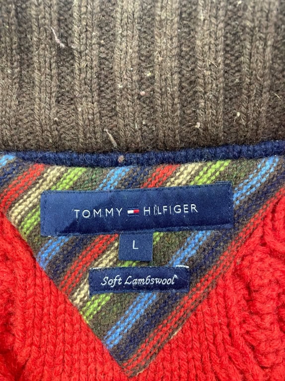 TOMMY HILFIGER ΖΑΚΕΤΑ ΠΛΕΚΤΗ VINTAGE ZIP LAMBSWOOL ΡΙΓΕ ΚΟΚΚΙΝΟ/ΚΑΦΕ ΑΝΔΡΙΚΗ L