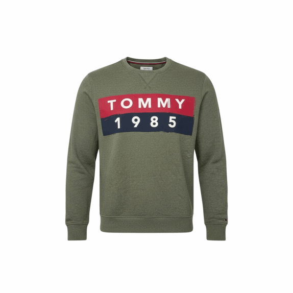 TOMMY JEANS FELPA VERDE OLIVA CON LOGO 1985