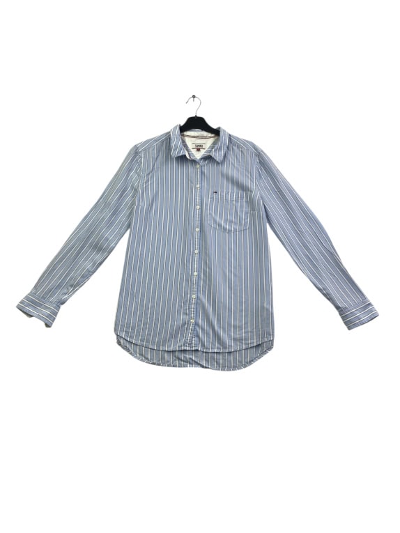 TOMMY JEANS ΓΥΝΑΙΚΕΙΟ ΠΟΥΚΑΜΙΣΟ ΡΙΓΕ CLASSIC FLAG LOGO ΜΠΛΕ/ΛΕΥΚΟ L