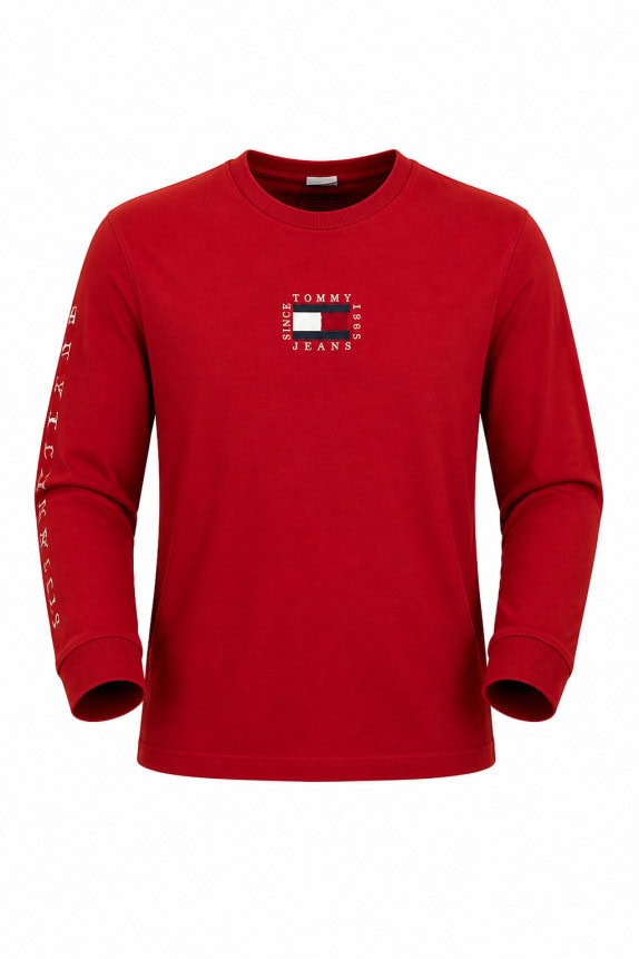 TOMMY JEANS LONG SLEEVE GRAPHIC RED MENS PRE OWNED XL