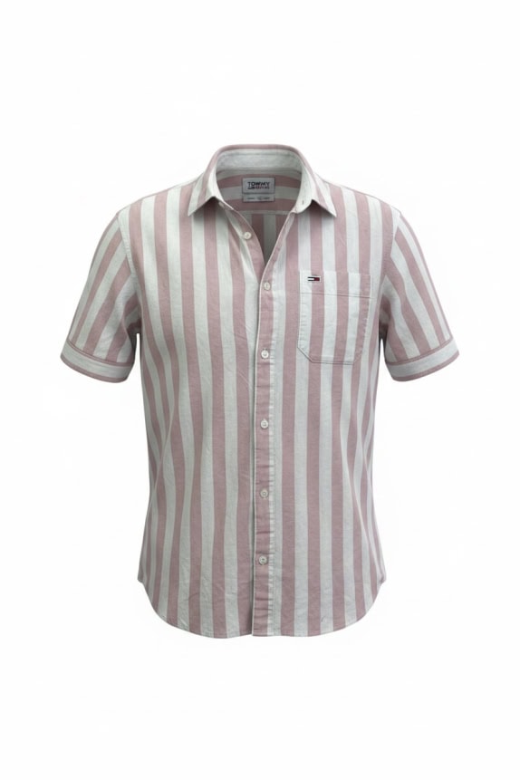 Tommy Jeans Camicia a righe a maniche corte rosa bianca taglia M