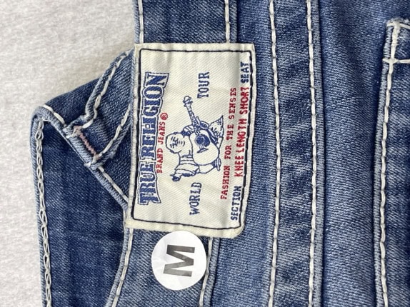 TRUE RELIGION CUTOFF DENIM SHORTS VINTAGE BLUE MENS PRE OWNED M