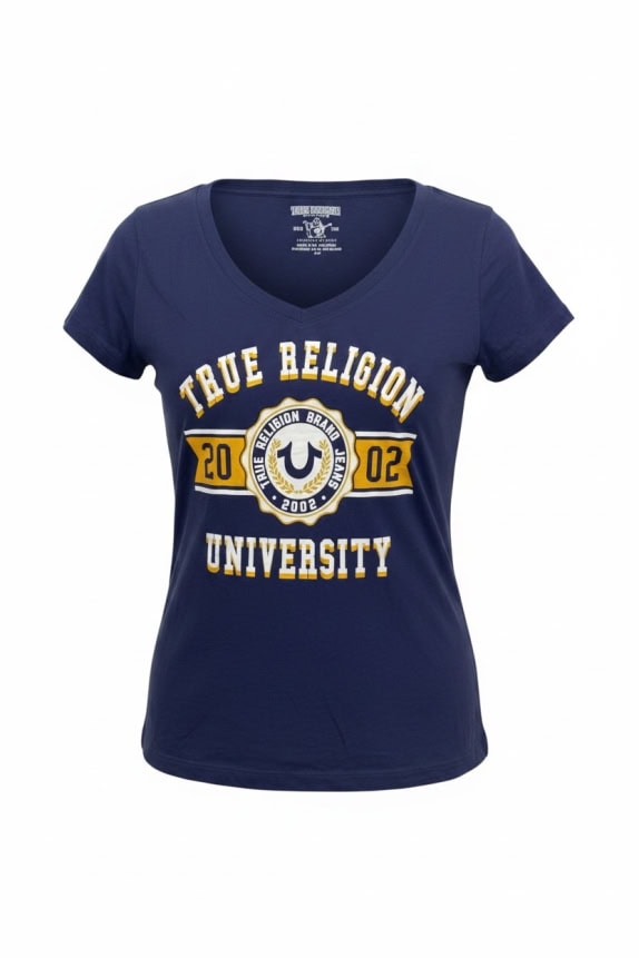 TRUE RELIGION T-SHIRT UNIVERSITY BIG LOGO BLUE WOMEN'S S