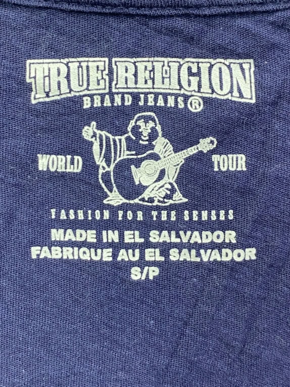 TRUE RELIGION T-SHIRT UNIVERSITY BIG LOGO BLU DA DONNA S