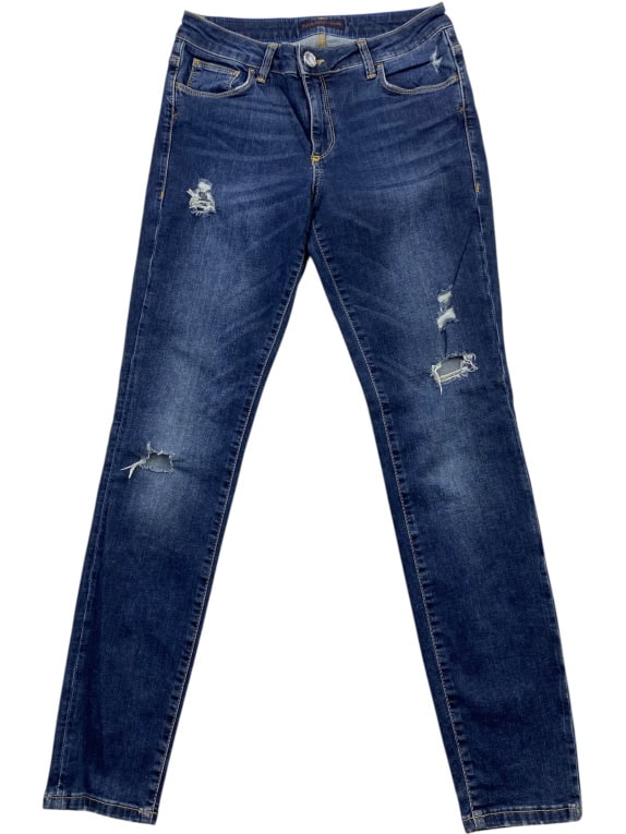 TRUSSARDI JEANS ΠΑΝΤΕΛΟΝΙ DENIM DISTRESSED ΛΟΓΟΤΥΠΟ ΜΠΛΕ ΓΥΝΑΙΚΕΙΟ S