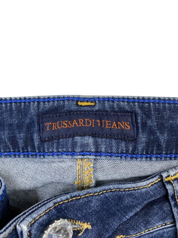 TRUSSARDI JEANS ΠΑΝΤΕΛΟΝΙ DENIM DISTRESSED ΛΟΓΟΤΥΠΟ ΜΠΛΕ ΓΥΝΑΙΚΕΙΟ S