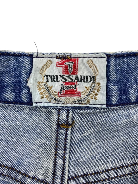 TRUSSARDI JEANS ΠΑΝΤΕΛΟΝΙ DENIM VINTAGE ΜΕΤΑΛΛΙΚΟ LOGO ΜΠΛΕ ΑΝΔΡΙΚΟ L