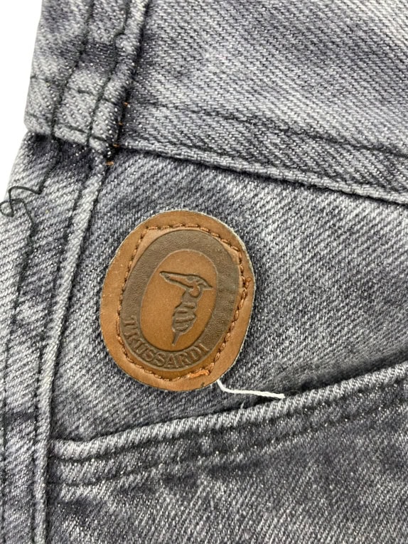 TRUSSARDI JEANS PANTALONE VINTAGE IN PELLE CON LOGO GRIGIO DA DONNA XS