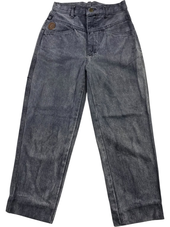 TRUSSARDI JEANS PANTALONE VINTAGE IN PELLE CON LOGO GRIGIO DA DONNA XS