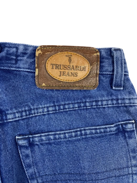 TRUSSARDI JEANS ΠΑΝΤΕΛΟΝΙ VINTAGE ΔΕΡΜΑΤΙΝΟ ΛΟΓΟΤΥΠΟ ΜΠΛΕ ΓΥΝΑΙΚΕΙΟ XS