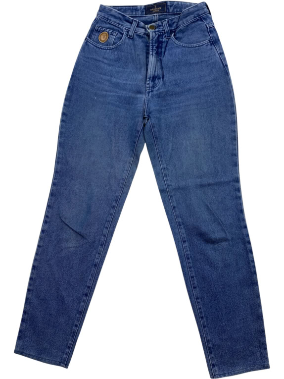 TRUSSARDI JEANS ΠΑΝΤΕΛΟΝΙ VINTAGE ΔΕΡΜΑΤΙΝΟ ΛΟΓΟΤΥΠΟ ΜΠΛΕ ΓΥΝΑΙΚΕΙΟ XS
