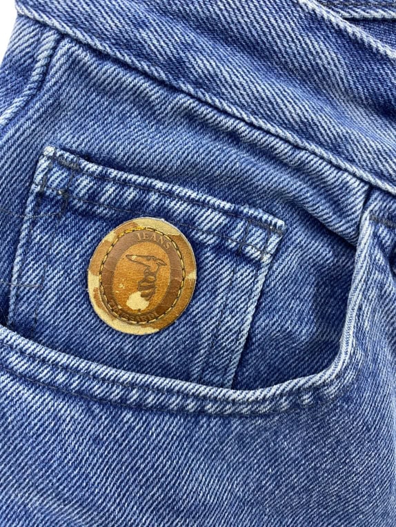 TRUSSARDI JEANS ΠΑΝΤΕΛΟΝΙ VINTAGE ΔΕΡΜΑΤΙΝΟ ΛΟΓΟΤΥΠΟ ΜΠΛΕ ΓΥΝΑΙΚΕΙΟ XS