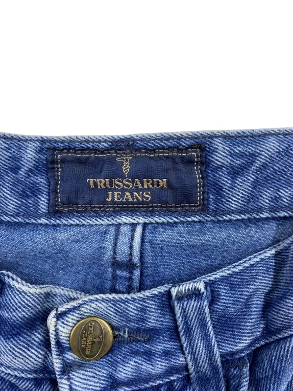 TRUSSARDI JEANS ΠΑΝΤΕΛΟΝΙ VINTAGE ΔΕΡΜΑΤΙΝΟ ΛΟΓΟΤΥΠΟ ΜΠΛΕ ΓΥΝΑΙΚΕΙΟ XS