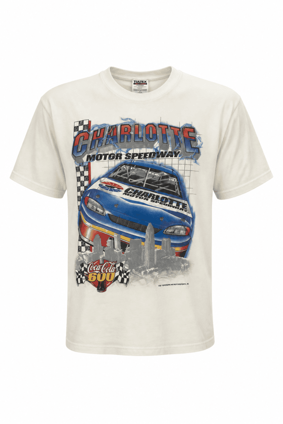 90S TULTEX GRAPHIC TEE RACING CREAM UNISEX PRE OWNED L