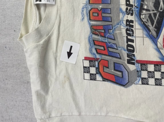 90S TULTEX GRAPHIC TEE RACING CREAM UNISEX PRE OWNED L
