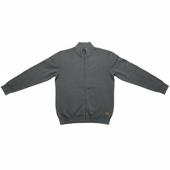 UNIVERSITY CLUB Πλεκτή Ζακέτα Full Zip Casual Με Λογότυπο Γκρι Ανδρική XL
