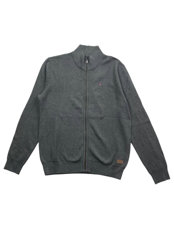 UNIVERSITY CLUB Πλεκτή Ζακέτα Full Zip Casual Με Λογότυπο Γκρι Ανδρική XL