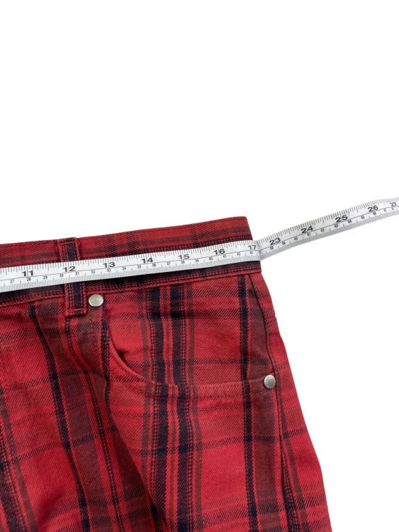 UNKNOWN BRAND PANTALONI TARTAN ROSSO UNISEX PRE OWNED M