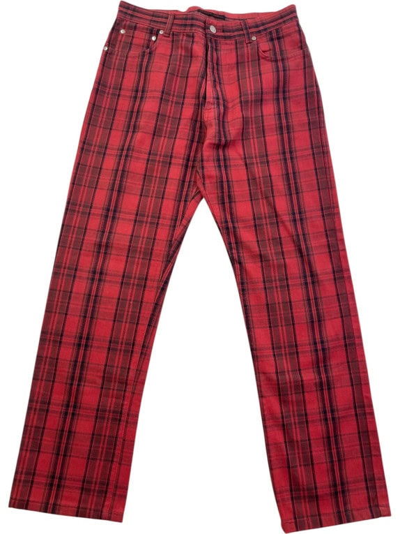 UNKNOWN BRAND PANTALONI TARTAN ROSSO UNISEX PRE OWNED M