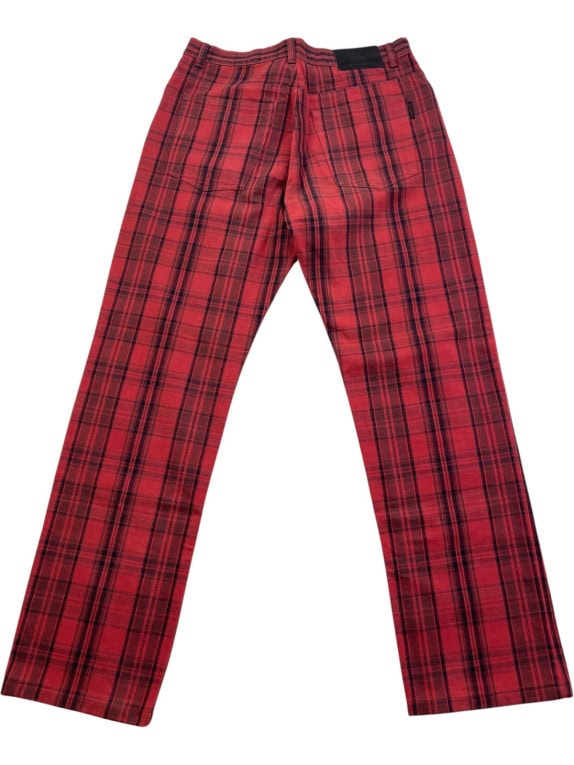 UNKNOWN BRAND PANTALONI TARTAN ROSSO UNISEX PRE OWNED M