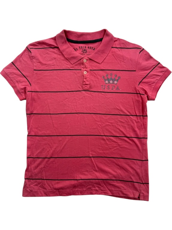U.S. POLO ASSN. Polo Shirt Casual Striped Logo Pink Men’s L