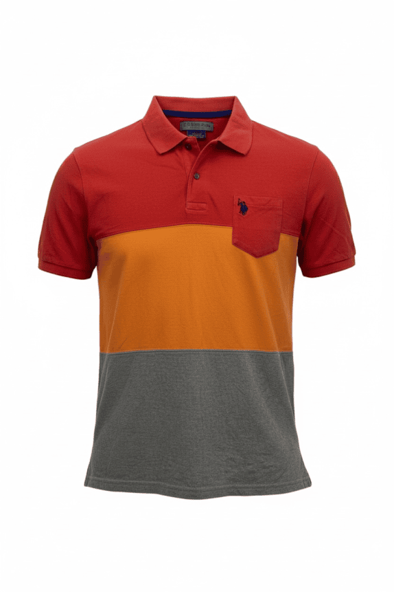 U.S. Polo Assn. Polo Shirt Colorblock Classic Logo Red Orange Grey Men’s S