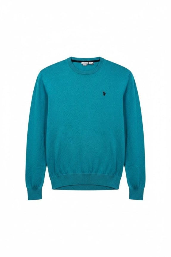 US POLO ASSN CREWNECK SWEATER MINIMAL TEAL MENS PRE OWNED XL