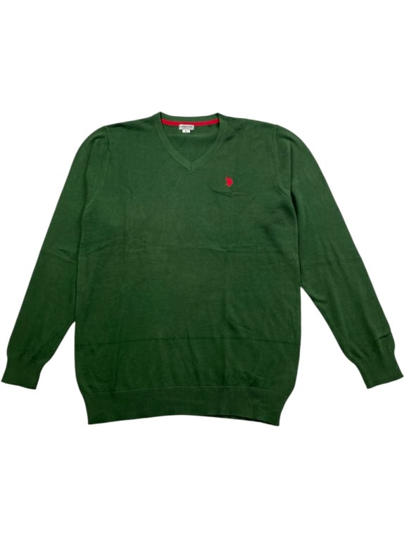 U.S. Polo Assn. Maglia lavorata verde da uomo con scollo a V XL