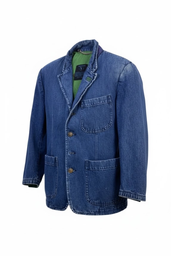 VALENTINO JEANS giacca vintage denim logo blu da uomo XS