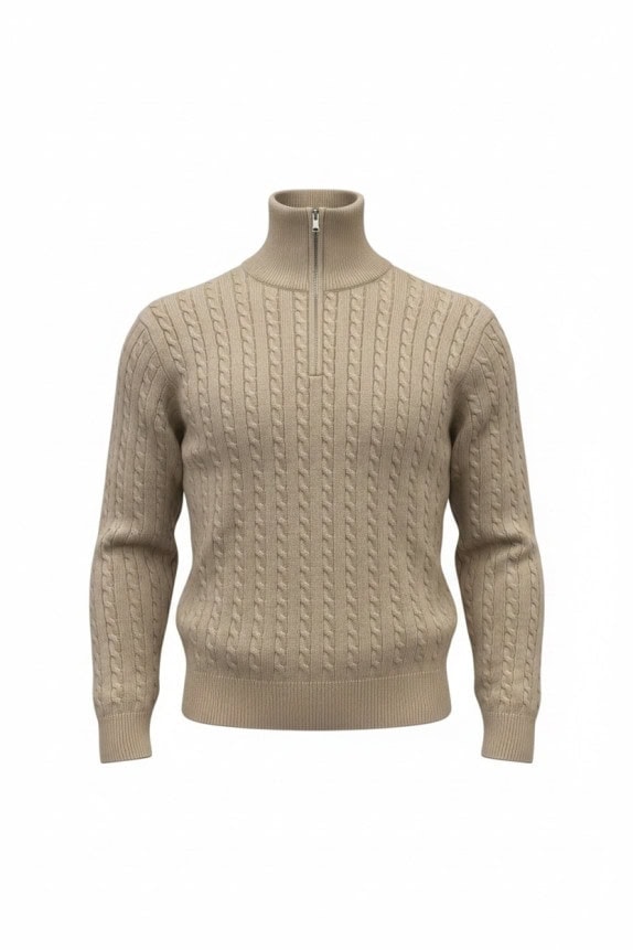 VANS HALF ZIP SWEATER CLASSIC BEIGE WOMEN PRE OWNED M