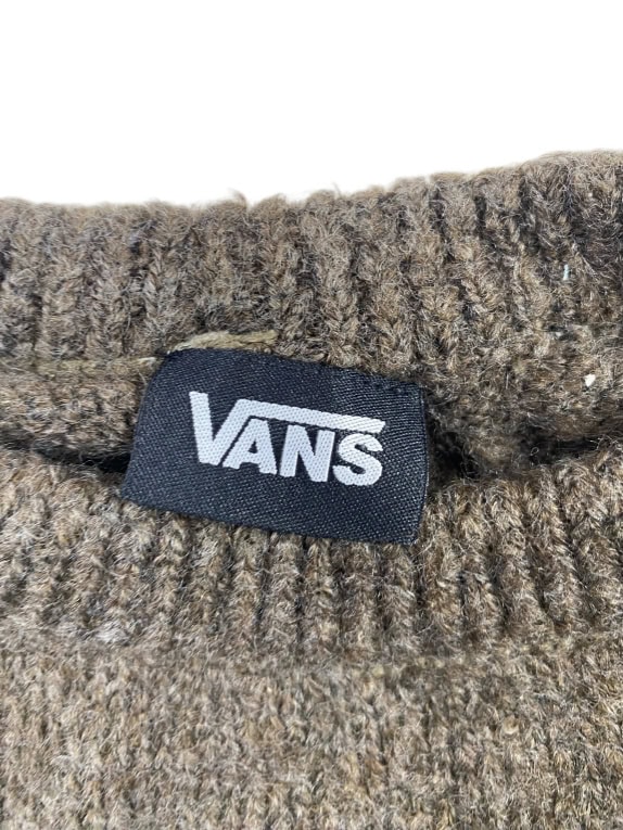 Vans Maglione lavorato a maglia casual minimal con logo marrone da uomo L