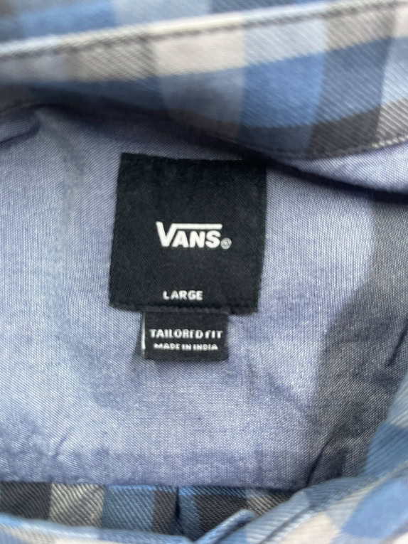 VANS ΠΟΥΚΑΜΙΣΟ ΚΑΡΟ TAILORED FIT LOGO ΜΠΛΕ/ΓΚΡΙ ΑΝΔΡΙΚΟ L