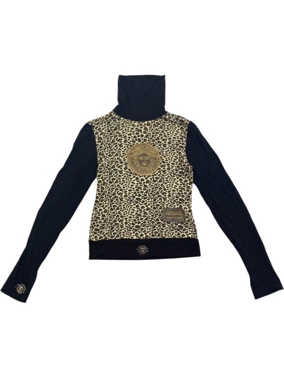 Versace Jeans Couture Turtleneck Top Animal Print Logo Multicolor Women XS/S