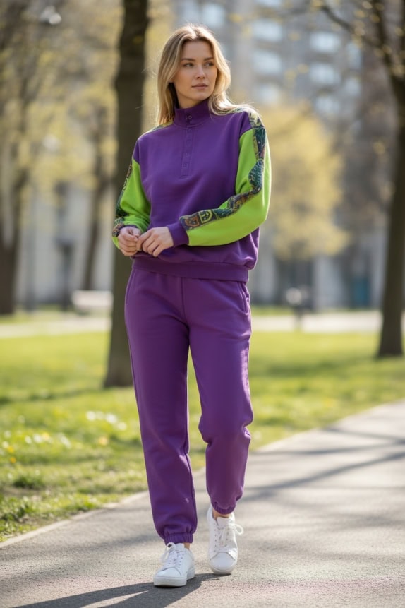 Vintage Active Swiss Design Tracksuit Μωβ/Πράσινο Set 90s Size L