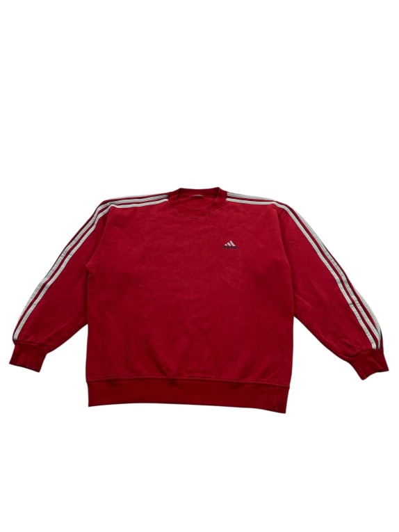 FELPA ADIDAS VINTAGE A RIGHE CON LOGO RICAMATO ROSSO DA DONNA XL