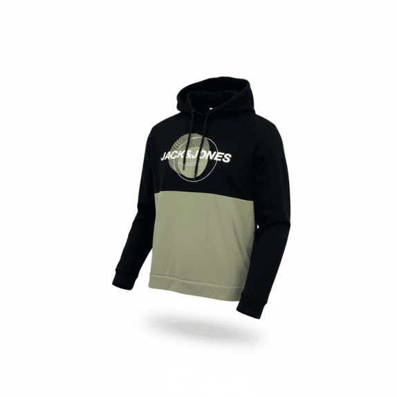 FELPA CON CAPPUCCIO UOMO VINTAGE JACK & JONES NERO/BEIGE TAGLIA L